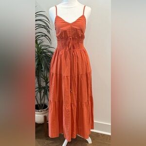 Grace Karin Rust Color Maxi Dress Summer Flowy Cotton Spaghetti Strap S
